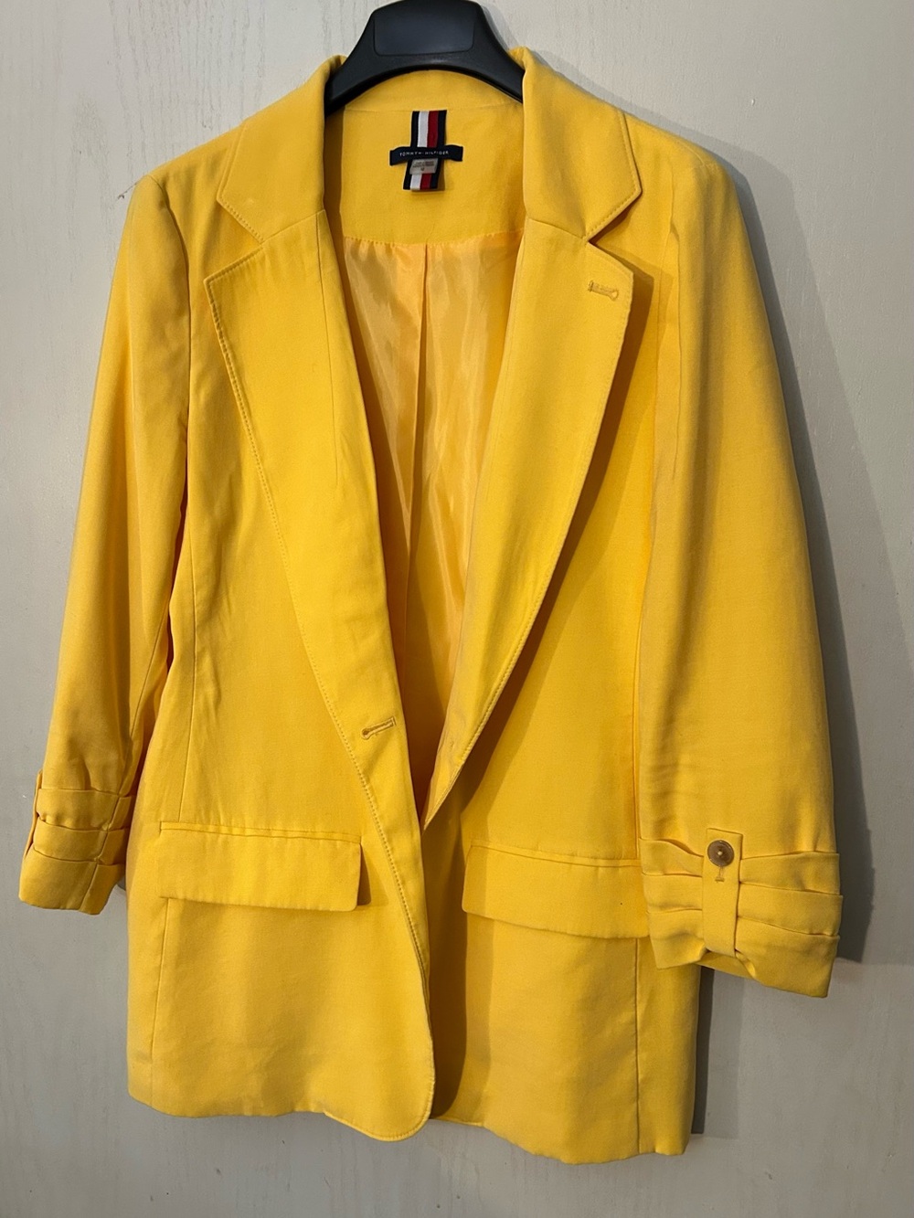 Tommy Hilfiger Women’s Blazer Size 12 Yellow 3/4 Sleeve Button Cuff Jacket